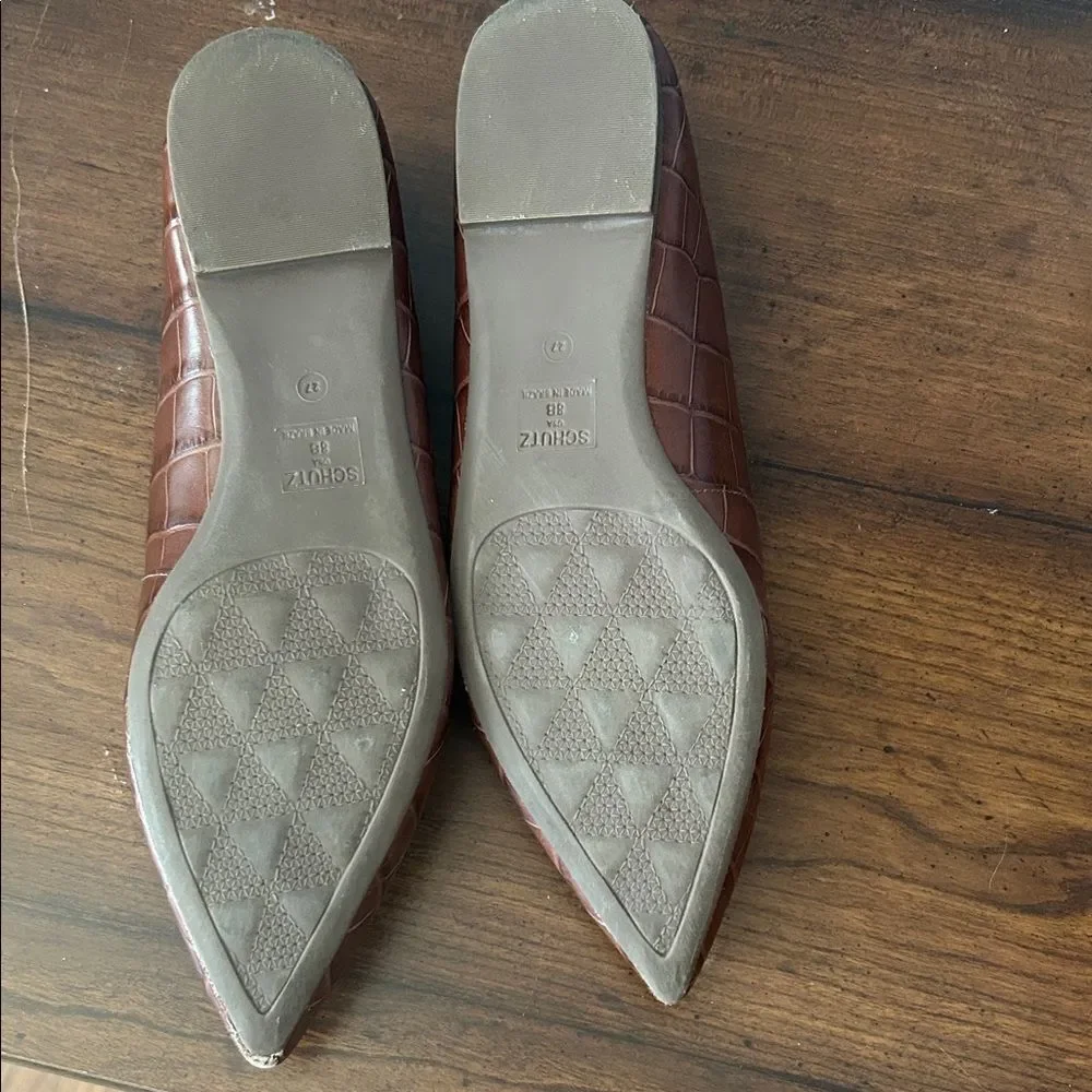 SCHUTZ Dal Chocolate Croc-Patterned Flats 8B EUC